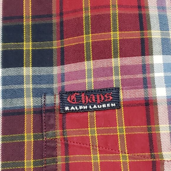 Chaps Ralph Lauren Madras Plaid Button Down Shirt XL Red Pocket Preppy Western - Picture 8 of 12